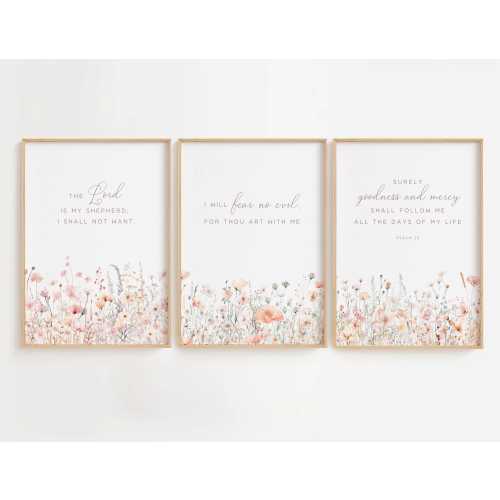 Bible Verse Wall Art, Botanical Wall Art, Nursery Scripture Wall Art, Christian Wall Art, Wildflower Wall Decor, Gift for Women, Set of 3