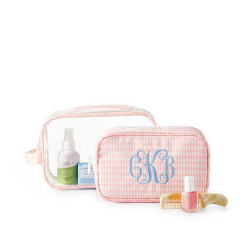 Riley 2-in-1 Clear Pink Pouch Set with Monogram
