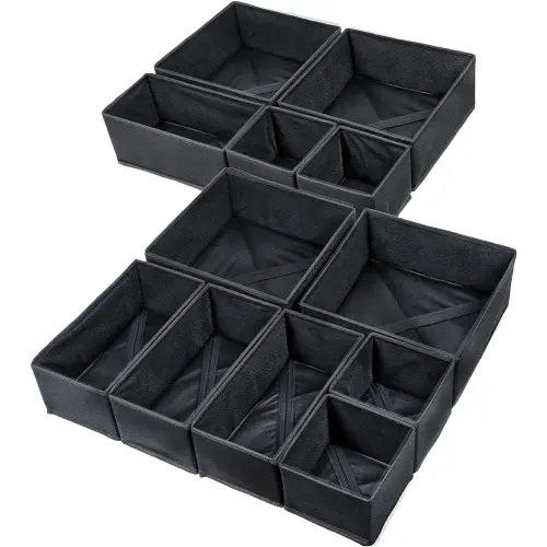 12 Pack Drawer Organizers for Clothing, Foldable Clothes Drawer Organizer for Underwear, Folded Clothes, Baby Clothing, Socks, Bra, Towels, Ties - Multi-pack Clothes Organizer Storage Box (Black)