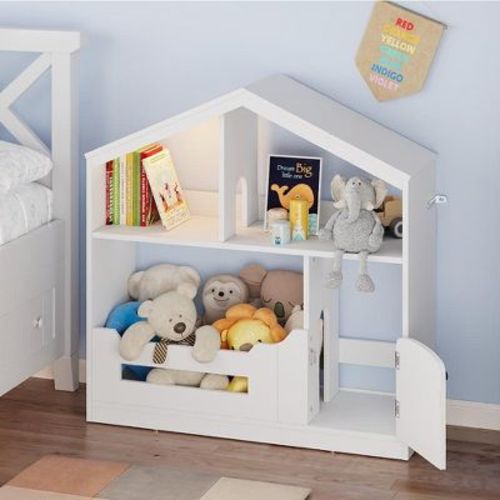 Kids Bookshelf, Toy Storage Organizer, Wooden Toddler Bookcase for Kids, Dollhouse Bookshelf for Playroom Bedroom Nursery White