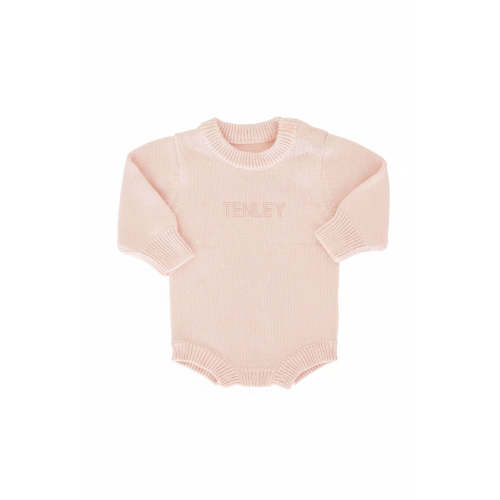 Embroidered Knit Sweater Bubble Romper in Tea Rose | Caden Lane