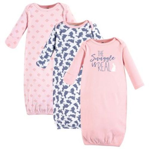 Yoga Sprout Baby Girls Cotton Long-Sleeve Gowns 3pk, Snuggle Bunny, 0-6 Months