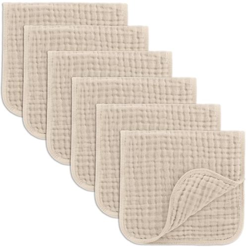Comfy Cubs Muslin Burp Cloths 20x10" 6 Pack, Baby Burp Cloths - Sand