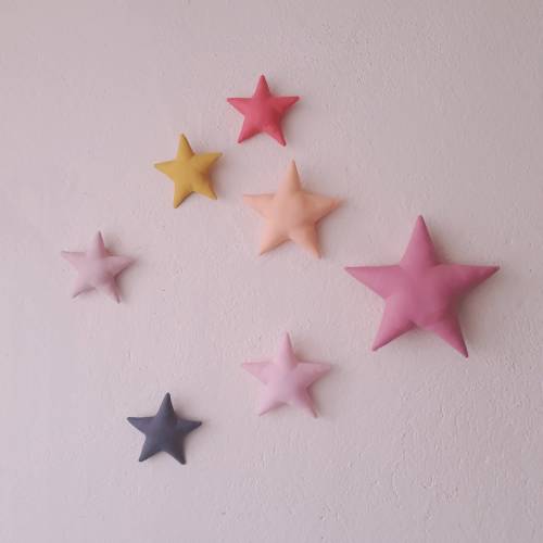 7 Stars Wall Decor, Nursery wall Hanging ,7 Cotton Stars Set,Baby shower,Sky wall decor