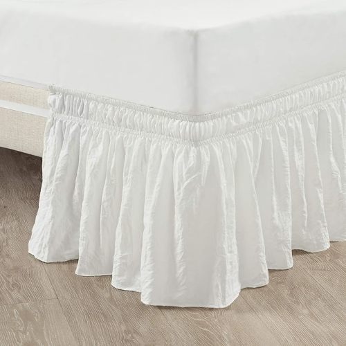 Lush Decor Ruched Ruffle Elastic Easy Wrap Around Bed Skirt Single Twin/Twin XL/Full Off White - Twin Bed Skirt - Dust Ruffle - Cream Bedskirts