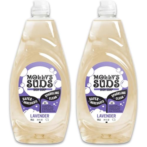 Molly's Suds Liquid Dish Soap | Clean, Simple Ingredients | Extra Scrubbing Power | Lavender Scent, 24 oz - 2 Pack