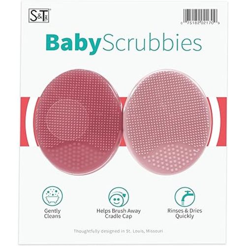 S&T INC. Exfoliating and Massaging Cradle Cap Bath Brushes for Baby, Silicone - 2 Inch x 2.5 Inch, Pink, 2 Pack