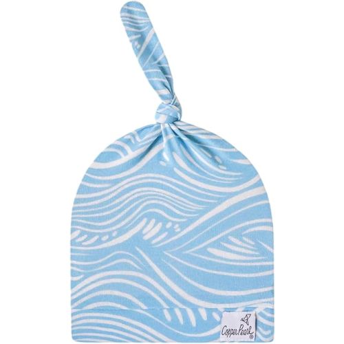 Copper Pearl Baby Beanie Hat Top Knot Stretchy Soft 'Surf' - 6-18 Month