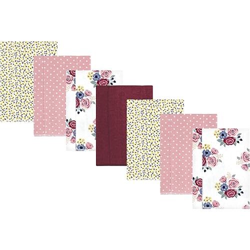 Hudson Baby Unisex Baby Cotton Poly Flannel Burp Cloths, Blush Navy Floral 7-Pack, One Size
