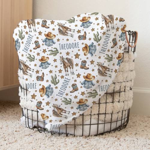 Custom Western Baby Name Blanket Personalized Cowboy Swaddle Hospital Blanket New Mom Gift Newborn Gift Baby Shower Gift Toddler Blanket