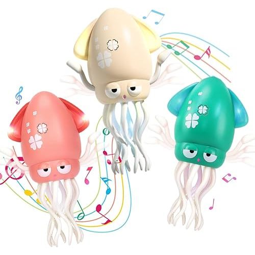 YRIOWMI 3 Pack Dancing Octopus Baby Toy, Tummy Time Toys, Rechargeable Crawling Squid with Music and Light, Electric Interactive Octopus Toy for Birthday for 1 2 3 4 5 6 Year Old Boys Girls