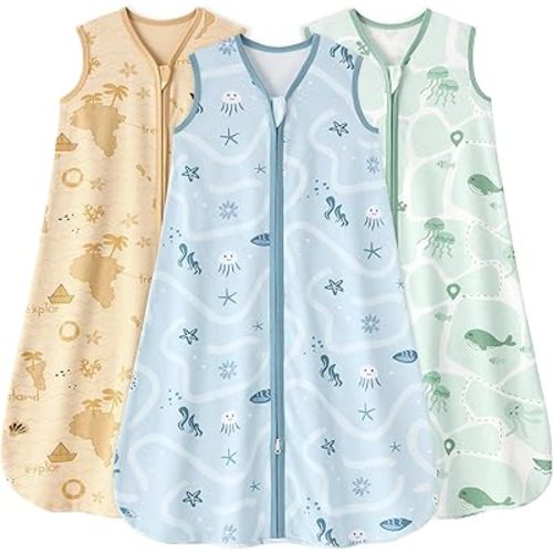 Yoofoss Baby Sleep Sack 6-12 Months 0.5 Tog Wearable Blanket for Baby, 3 Pack 100% Organic Cotton Infant Toddler Sleeping Sack 2-Way Zipper Lightweight Sleep Sack