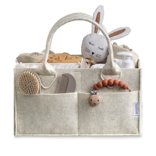 PUTSKA Baby Diaper Caddy Organizer, Felt Nursery Basket, White, Extra Large