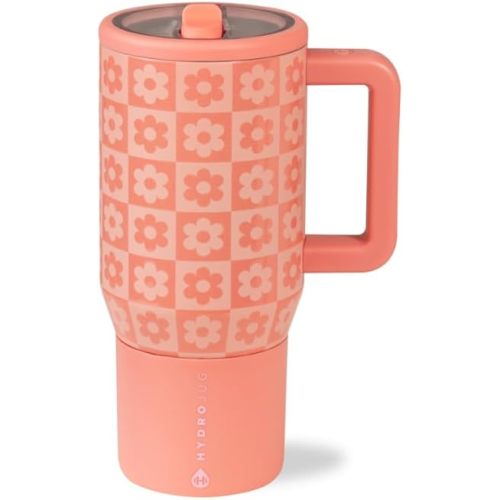 HydroJug Kids - 20 oz Insulated Kids Water Bottle with Flip Straw & Handle | Leak-Proof & Durable | Perfect for School, Sports, Lunch, Travel & Camp, Daisy Checkers