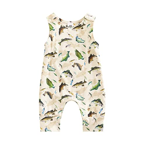 MAINESAKA Baby Boys Girls Fishing Outfit Infant Cotton Zipped Romper Summer One-piece Jumpsuit Newborn Coming Home Clothes