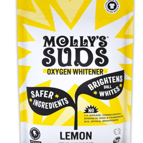 Molly's Suds Oxygen Whitener | Powerful Bleach Alternative, Chlorine Free & Color Safe | Brightens Whites and Removes Stains (Lemon Essential Oil - 41.09 oz)