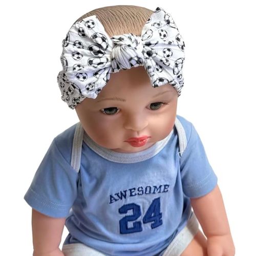 Baby Baseball Headband with Bow Headwear Sport Soccer Headband Bowknot Wide Hair Band Football Hair Bow for Toddler Infant TSFD55 (White Soccer Pattern)