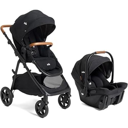 Joie Ginger and Mint Latch Travel System – 4-in-1 Travel System with Base-Free Infant Car Seat & Stroller, Built-in Latch for Easy Install and an Included All-Terrain Stroller (Shale Dark)