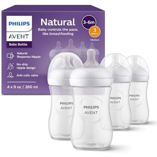 Philips Avent Natural Baby Bottles, Medium Flow, 9 oz, BPA-Free, 4-Pack