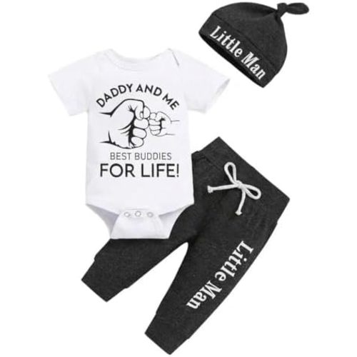 Baby Boy Clothes Infant Newborn Outfits Letter Print Romper + Hat + Long Pants Set
