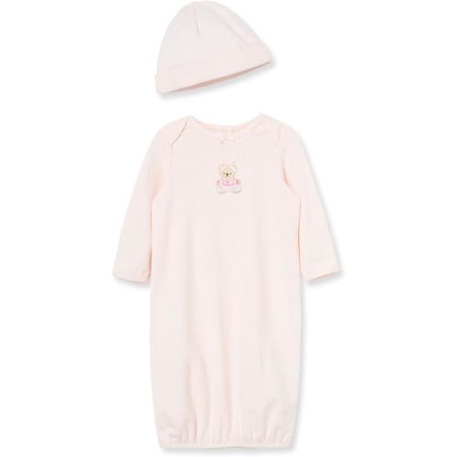 Little Me Clothes for Baby Girls' 2-Piece Nightgown and Cap Set 100% Cotton with Elastic Bottom, Baby Essentials, 0-3 Months