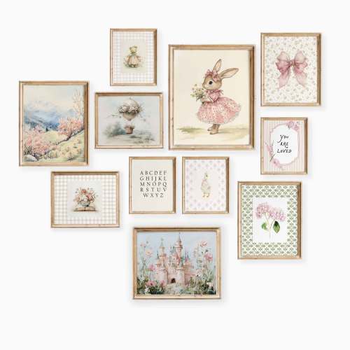 Pink Bunny Nursery Wall Art Set of 11 Cottagecore Printable – AlniPrints