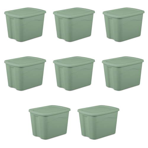 Sterilite Large Storage Bin, 18 Gallon Durable Plastic Storage Tote with Snap-On Lid , Green, 8 Pack