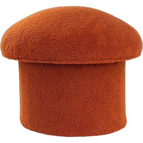 Foldable Mushroom-Shaped Storage Ottoman - Terracotta Color, Polyester Material, Multi-Functional Storage Seat