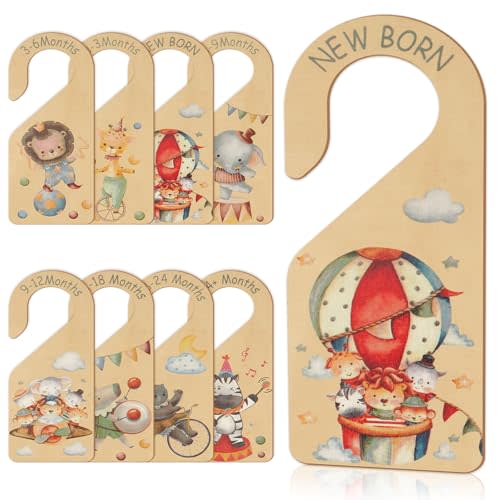 Glodecart 8PCS Baby Closet Divider for Wardrobe Closet, Circus Theme Double Sided Wooden Clothes Organizer for Baby Nursery Newborn Shower Gifts Party Home, Nursery Decor Hanger Dividers Organization