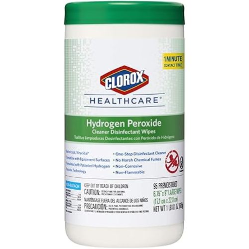 Clorox Healthcare Hydrogen Peroxide Cleaner Disinfectant Wipes, 6.75" x 9", 95 Count (Package May Vary)