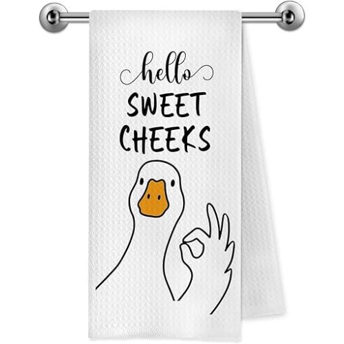 Funny Hello Sweet Cheeks Duck Hand Towels Bathroom Decor, Hello Sweet Cheeks Bathroom Decor, Funny Farm Duck Hand Towels for Washroom Restroom Decor, 16x24 Inch