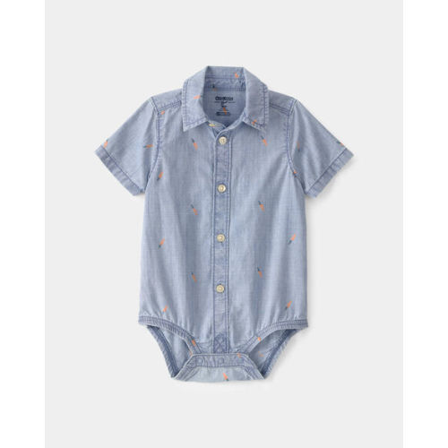 Baby Boy Easter Carrot Chambray Short-Sleeve Button-Down Bodysuit - Light Wash - OshKosh B'gosh | Carter's