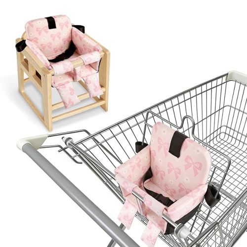 Portable Shopping Cart Seat for Baby, High Chair Comfort Seat, Pink Bow