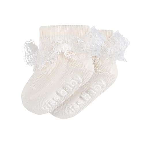 Baby Girl Ruffle Socks with Grips Turn Cuff Toddler Ankle Lace Frilly Dress Socks for Newborn Infant Little Kids