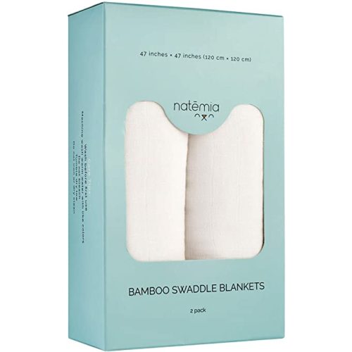 Natemia Muslin Swaddle Blankets | Large 47 x 47 inches (2 Pack)| Lightweight and Breathable Bamboo Baby Swaddle Wrap | Great - 2 Pack - White