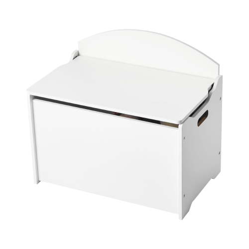 KFFKFF Kids Wooden Storage Bench with Backrest, Spacious Toy Chest with Safety Hinge, Multifunctional Storage Cabinet for Playroom, Living Room, or Entryway, 23.5 x 14.5 x 21.46 in, White
