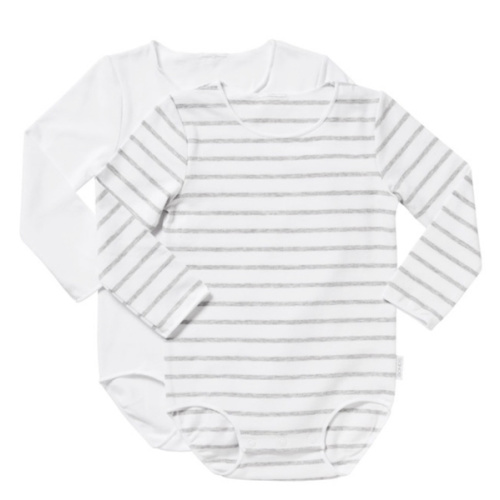 Buy Baby Wonderbodies Long Sleeve Bodysuit 2 Pack in New Grey Marle Stripe & White Online | BONDS
