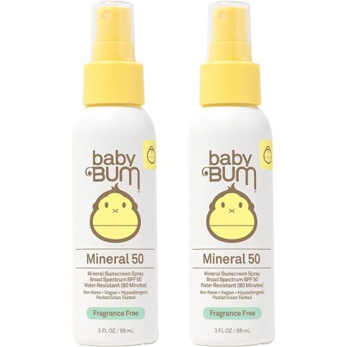 Sun Bum Baby Bum SPF 50 Sunscreen Spray | Mineral Uva/Uvb Face & Body Protection for Sensitive Skin | Fragrance Free | Travel Size | 3 fl oz | 2 Pack