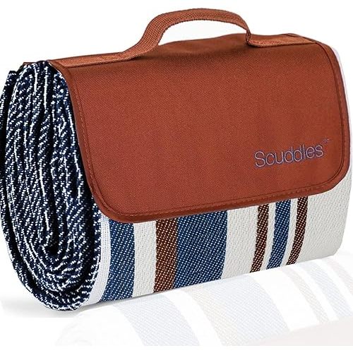 scuddles 60" x 60" Extra Large Outdoor Picnic Blanket – Waterproof, Foldable Travel Mat for Beach, Camping, Grass, Lawn, Park, Summers – Dual Layer, Soft Throw Rug Fits 4 Adults