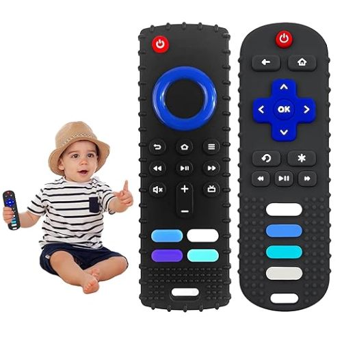 YAPROMO Baby Silicone Teething Toys, Toy Remote for Babies 3-18 Months, Kids Remote Teething Toy, TV Remote Shaped Teethers BPA Free/Refrigerator Safe
