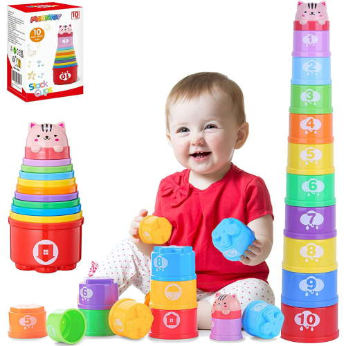 MOONTOY 11 Pcs Baby Stacking Toys Nesting Cups for Toddlers 1-3, Stacking Buckets Kids Toys - Nesting & Stacking Cups Bath Toys Fun Educational Toys for 6 Months 1 2 3 years