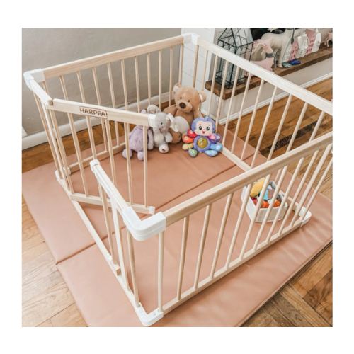 HARPPA Wooden Baby Gate Playpen | Non-Toxic Foldable DIY Adjustable Play Yard for Infants & Toddlers – Natural Finish Baby Fence for Small & Large Spaces