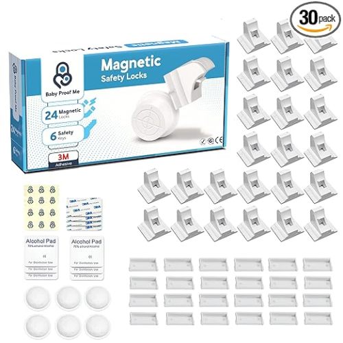 Baby Proof Me 24-Pack Magnetic Cabinet Locks, Baby Proofing Child Safety Locks with 6 Keys, No-Drill 3M Adhesive for Cabinets & Drawers