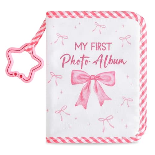 Baby's My First Family Album Soft Photo Cloth Book Pink Bow My First Book of Photos Coquette Bow Baby Memory Album Gift Holds 4x6 Pictures for Babies Newborn Toddler & Kids Baby Shower