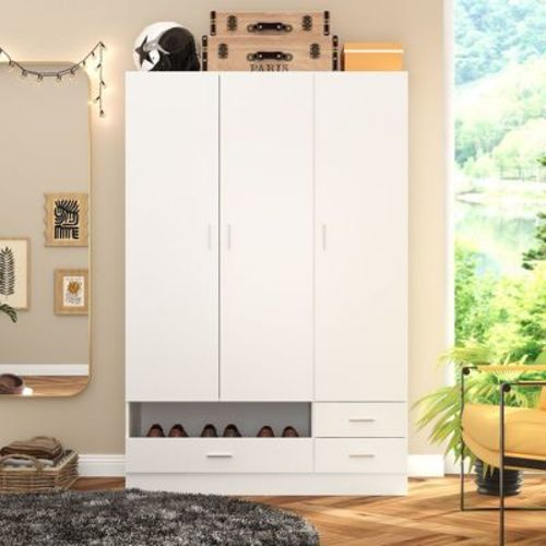 Famapy White 3-Doors Armoire With 3 Drawers Versatile Wardrobe