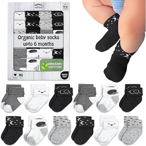 Mother's Choice Organic Cotton Baby Socks 0-6 Months - 12 pairs Soft, Cozy, and Gentle Newborn Socks for Girls & Boys, Perfect for Baby Registry, Everyday Wear, and Infant Comfort