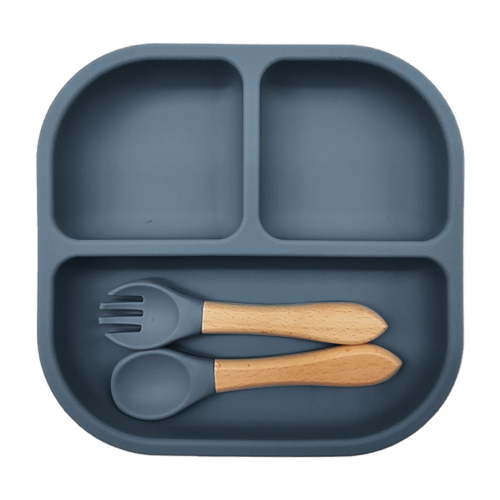 Baby Plates with Suction Silicone Divided Plates for Toddlers 3 Compartment Non Self Feeding Dishwasher Microwave Safe BPA Free Kids Plates for High Chairs Tables Travel 7.36x7.09 Inches