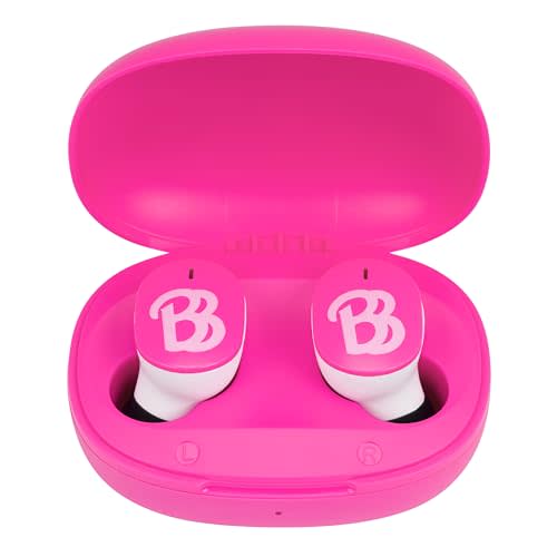 eKids Barbie Wireless Earbuds with Microphone, Bluetooth Earbuds with Charging Case for Ear Buds, Designed for School, Home, or Travel