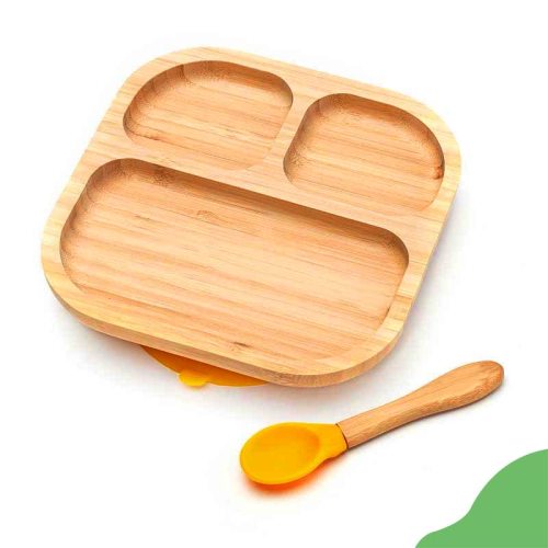 Baby Toddler Stay Put Dish, Kids Suction Plate, Bamboo Cute Tableware