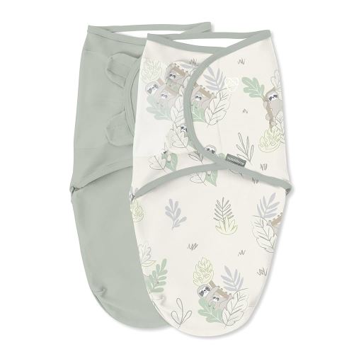 Ingenuity SwaddleMe Original Swaddle, 100% Cotton, Improves Sleep & Calms Startle Reflex, 0-3 Months, 1.0 TOG, 2-Pack, Baby Swaddle Blanket - Peekaboo Sloth